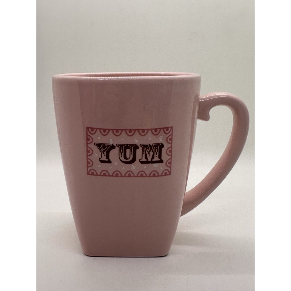 Bath and Body Works "YUM" Pink Coffee Mug Cup 16oz Square Bottom Gift